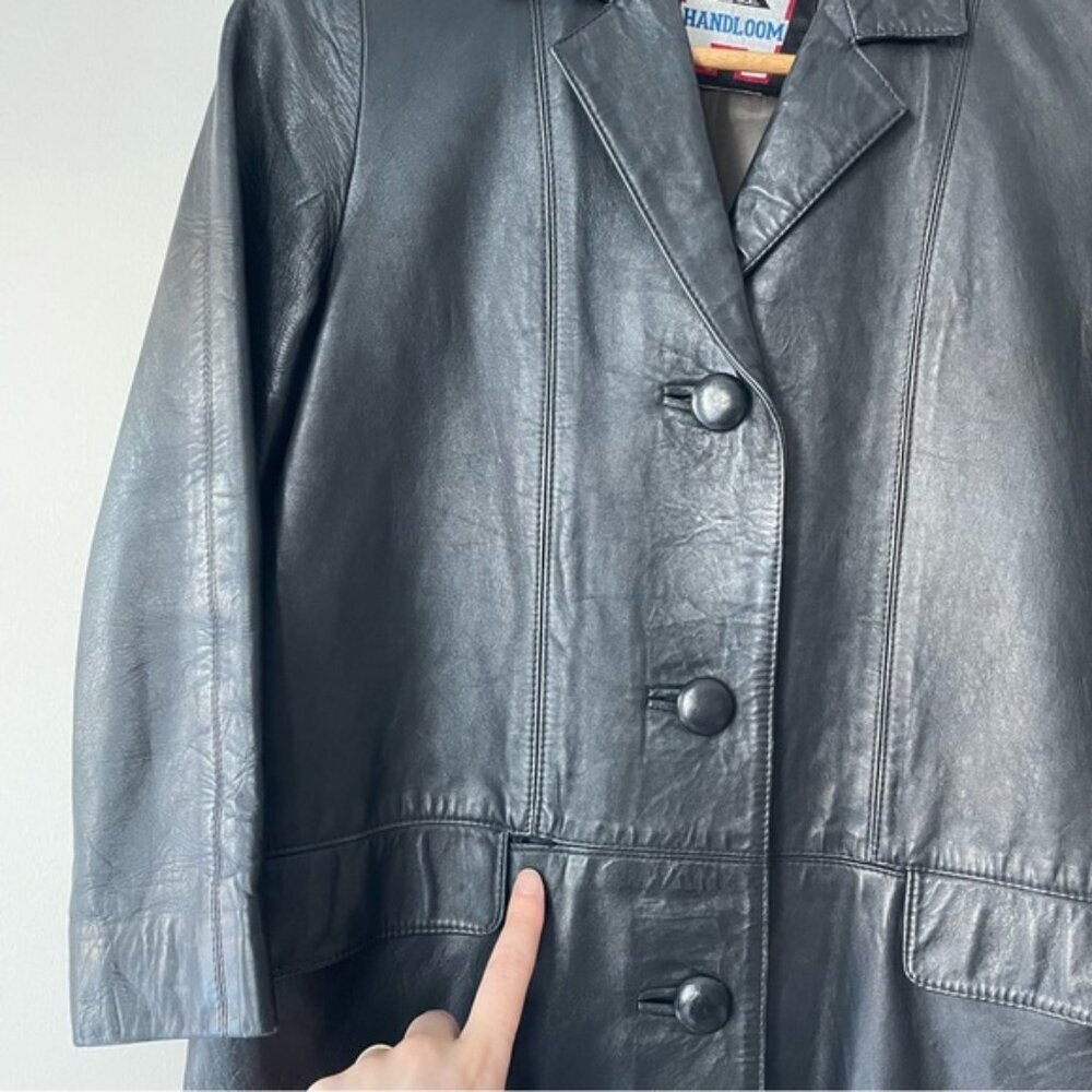 Vintage Black Vegan Leather Blazer Jacket 90s - Picture 6 of 9